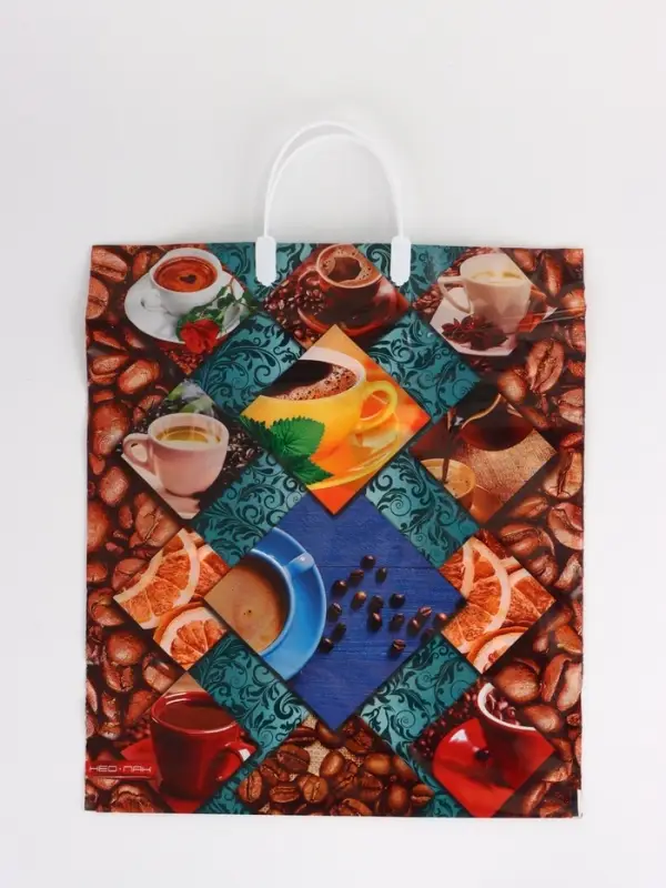Пакет "Кофейное настроение, полиэтиленовый с вырубной ручкой, пласт. 38х44 см, 90 мкм