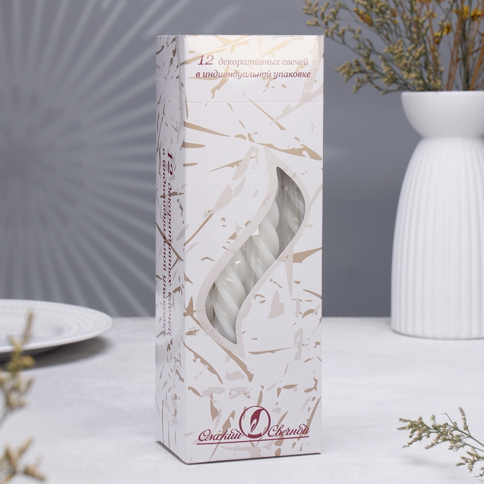 Свеча витая, 2,3х 24,5 см, 12 штук, белый