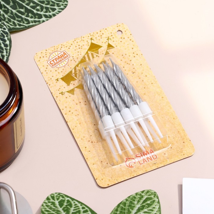 Свечи в торт "Спираль", 10 шт, средние, 5 см, металлик