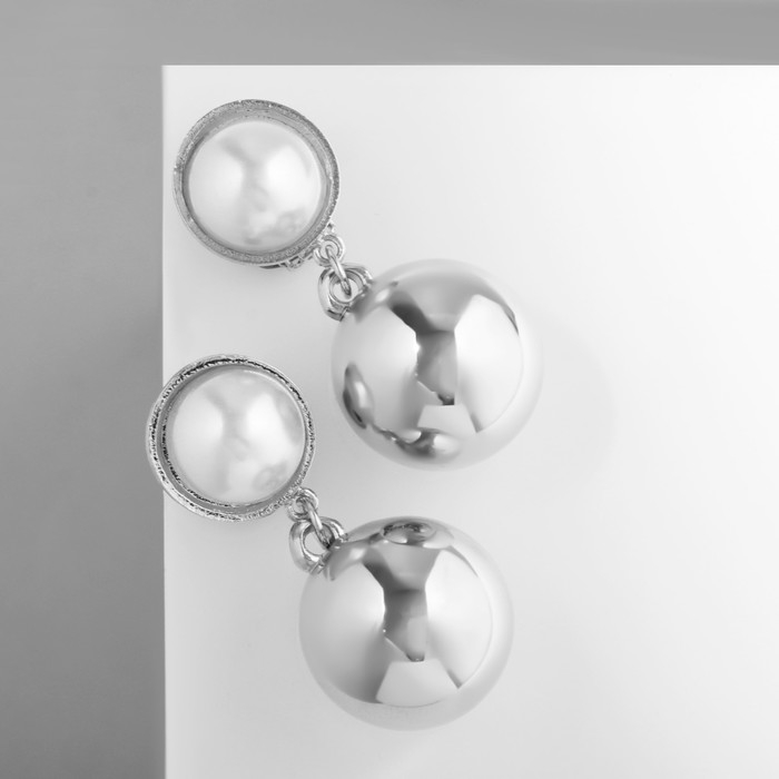 Клипсы с жемчугом &laquo;Бусина&raquo; с жемчужиной, цвет белый в серебре