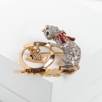 Брошь &laquo;Кошка&raquo; с аквариумом, цвет серо-красный в золоте