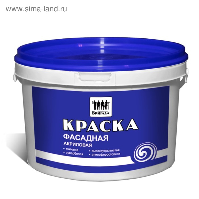 Краска фасадная ВДАК &laquo;Бригада&raquo; белая, матовая 5кг