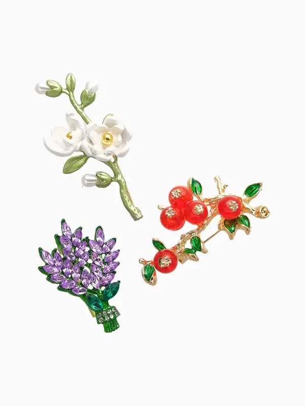 Набор брошей "Цветы" брусника, лаванда, жасмин, цветные