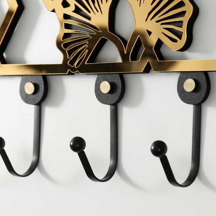 Крючки декоративные дерево Крючки декоративные дерево "Листья-веер" чёрный, зеркальный 4,5х42,5х20,3 см