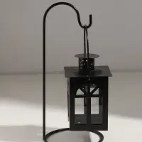 Подсвечник металл 1 свеча "Фонарь с подставкой" черный 23,5х10х10 см