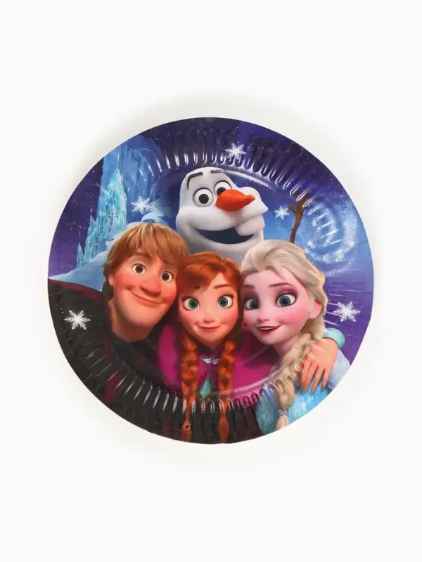 Посуда одноразовая бумажная на 10 персон: стаканы, тарелки, скатерть, Снежная принцесса