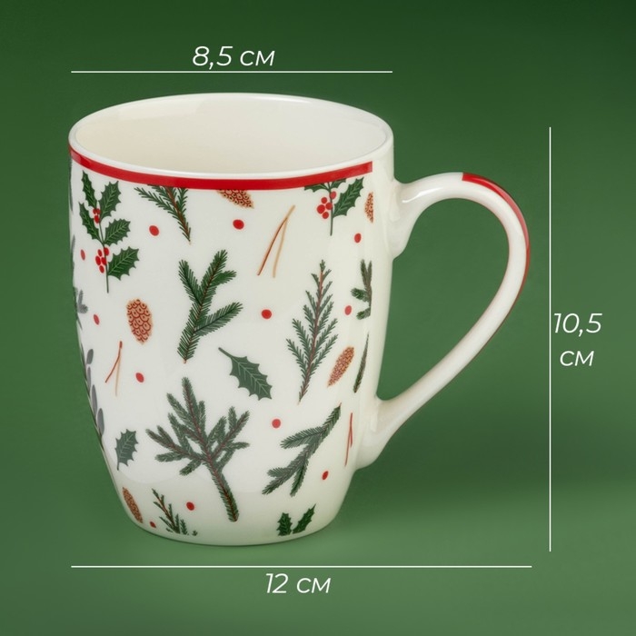 Новогодняя кружка Доляна &laquo;Новогодний лес&raquo;, 370 мл, 12&times;8,5&times;10,5 см, цвет белый
