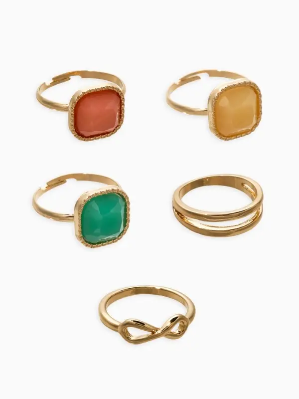 Набор колец 5 шт "Новый стиль" камни, размер МИКС, цветной в золоте