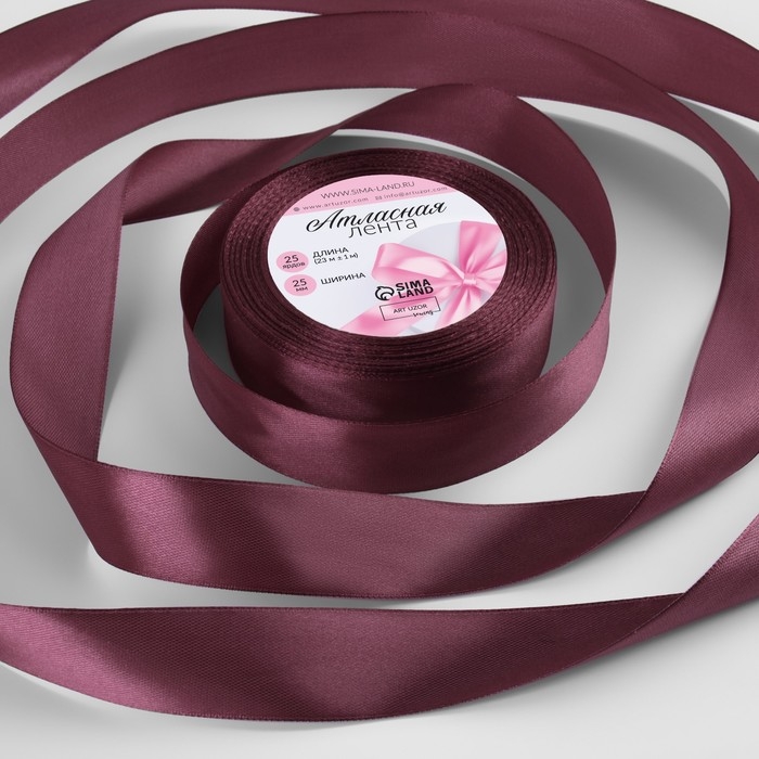 Лента атласная, 25 мм &times; 23 &plusmn; 1 м, цвет бурый №284