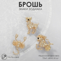 Брошь &laquo;Знаки зодиака&raquo; ассорти, гороскоп, цвет белый в золоте (неделимая фасовка 12 шт., цена за шт.)