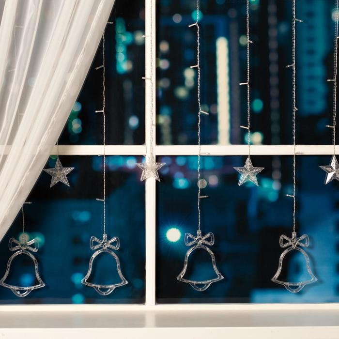 Гирлянда &laquo;Бахрома&raquo; 2.4 &times; 0.9 м с насадками &laquo;Колокольчики&raquo;, IP20, прозрачная нить, 138 LED, свечение белое, 8 режимов, 220 В