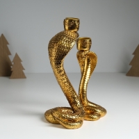 Подсвечник полистоун на 2 свечи "Две королевские кобры" золото 14,5х10,5х21,2 см