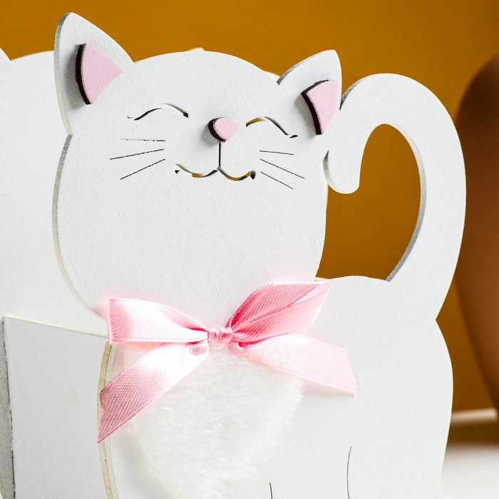 Кашпо деревянное Кашпо деревянное "Котик" 14,5х7х18,5 см белый