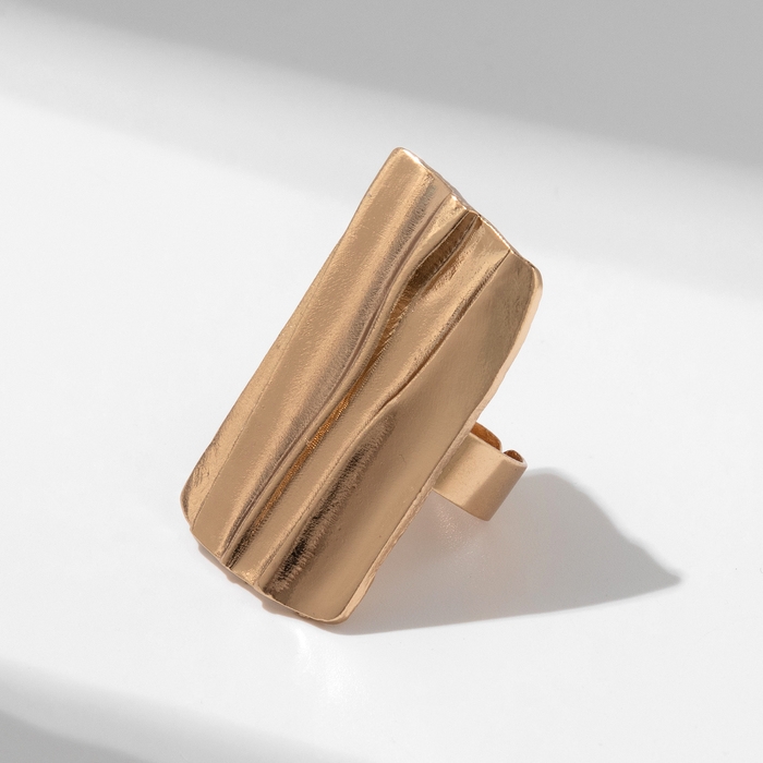 Кольцо &laquo;Мятые линии&raquo; прямоугольник, цвет матовое золото, безразмерное