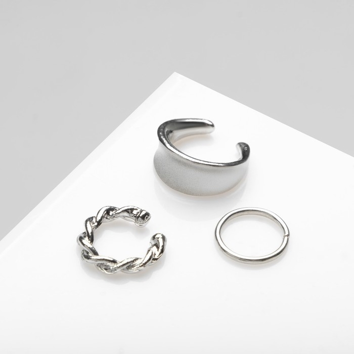 Серьги &laquo;Каффы&raquo; манжеты, набор 3 шт., цвет серебро