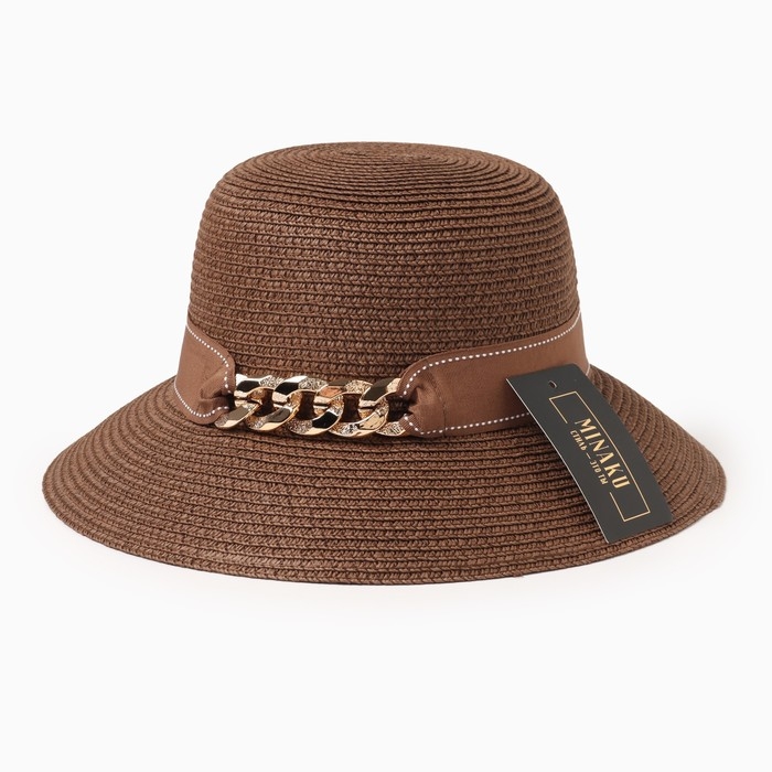 Шляпа женская с цепочкой MINAKU цвет коричневый, размер 56-58