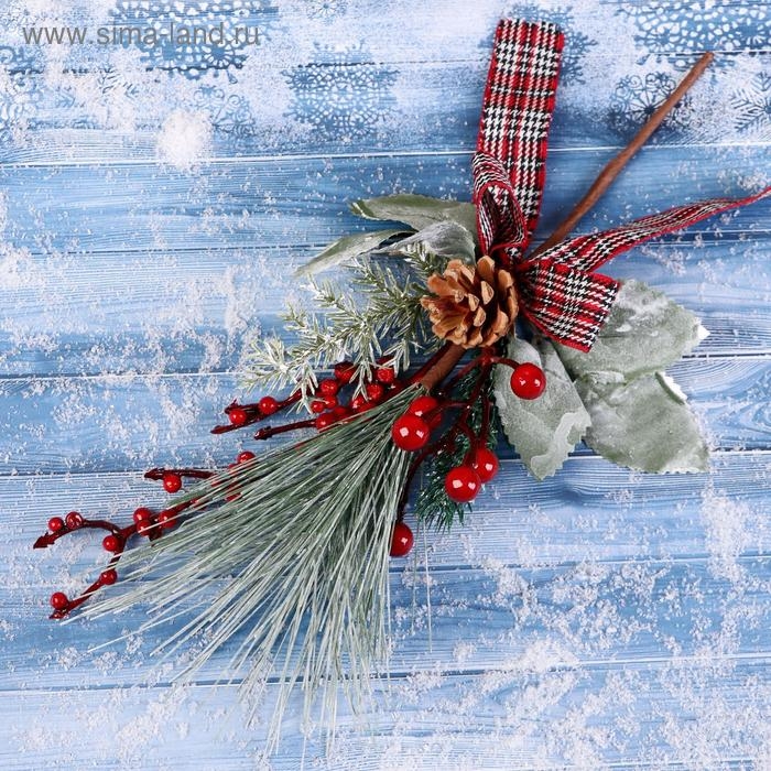 Декор Декор "Зимнее очарование" шишка ягоды хвоя бантик, 28 см