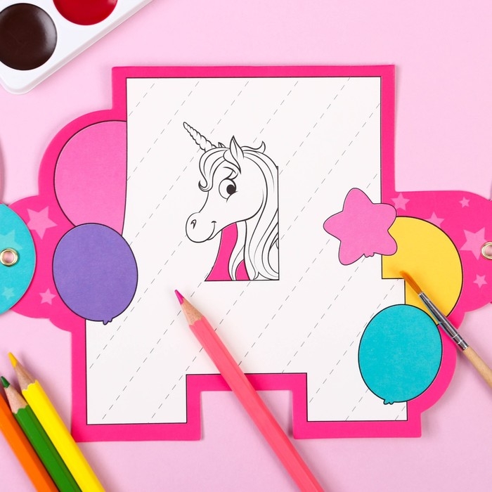 Гирлянда на люверсах с плакатом "С Днем Рождения", длина 304 см, Минни Маус и Единорог