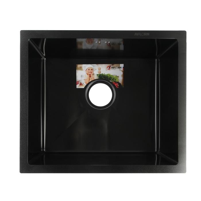 Мойка кухонная AFLORN AF95043F, врезная, S=3,0 и 0,8 мм, 50х43х20 см, сифон, графит Мойка кухонная AFLORN AF95043F, врезная, S=3,0 и 0,8 мм, 50х43х20 см, сифон, графит