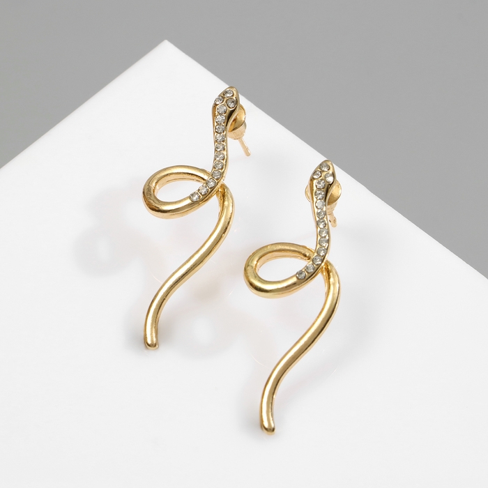 Новый год! Символ года 2025! Серьги со стразами &laquo;Змейка&raquo; спираль мини, цвет белый в золоте