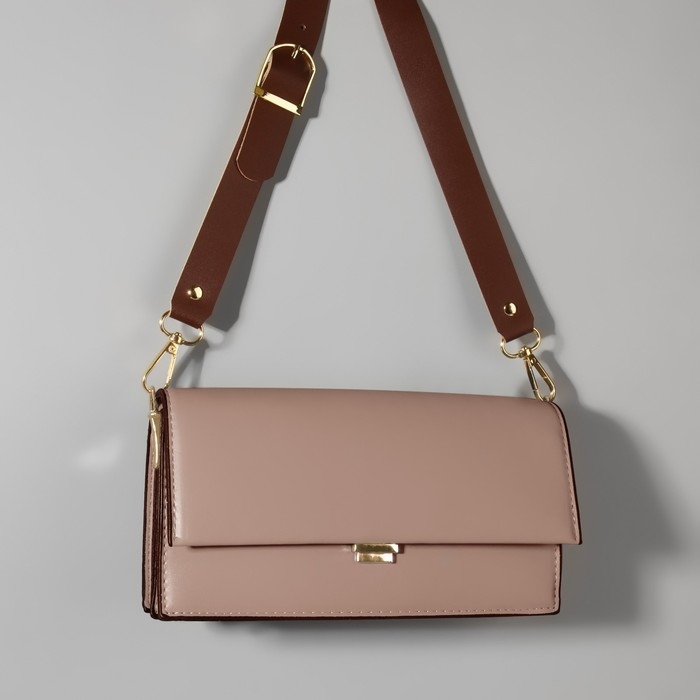 Ручка для сумки из натуральной кожи, регулируемая, с карабинами, 60 &plusmn; 2 см &times; 2,5 см, цвет коричневый/золотой