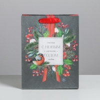 Пакет подарочный новогодний крафтовый вертикальный &laquo;Счастья и любви&raquo;, MS 18 х 23 х 10 см, Новый год