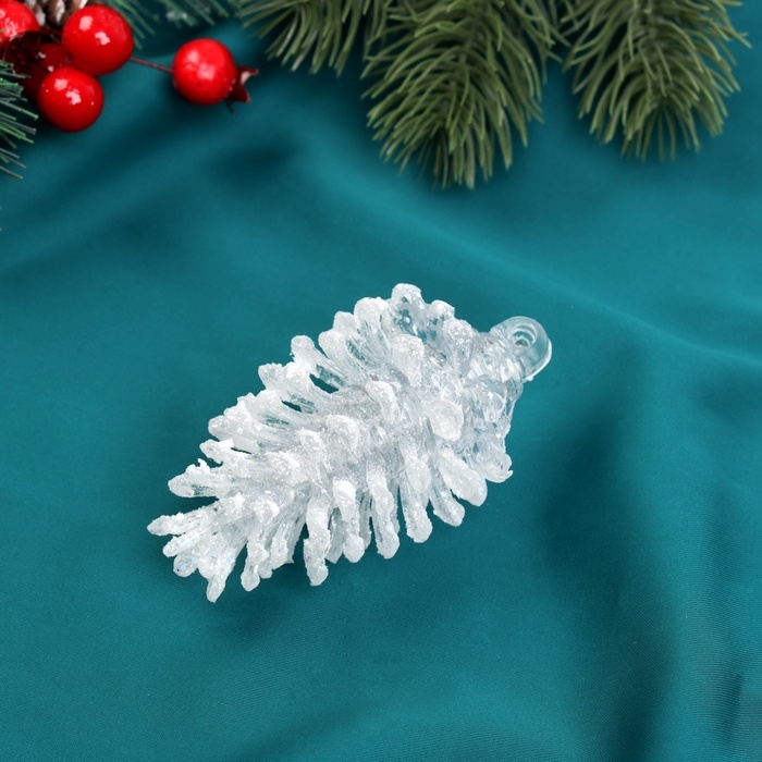 Украшение ёлочное "Шишка сияние" 8,5х4,5 см, белый