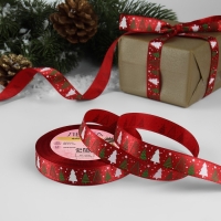 Новый год! Лента атласная «Ёлки», 15 мм, 23 ± 1 м, цвет красный №33 Новый год! Лента атласная «Ёлки», 15 мм, 23 ± 1 м, цвет красный №33