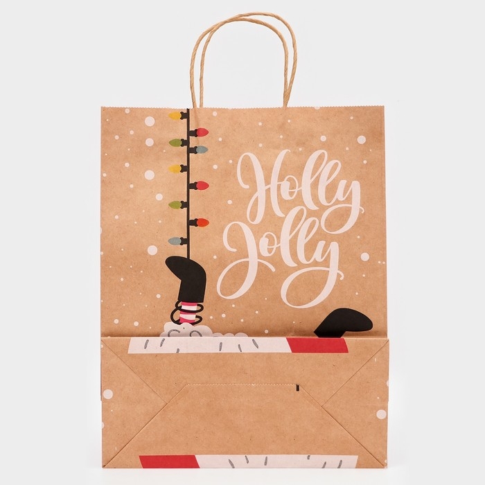 Новый год. Пакет бумажный подарочный новогодний крафт "Гирлянда", 33 &times; 26 &times; 12 см.