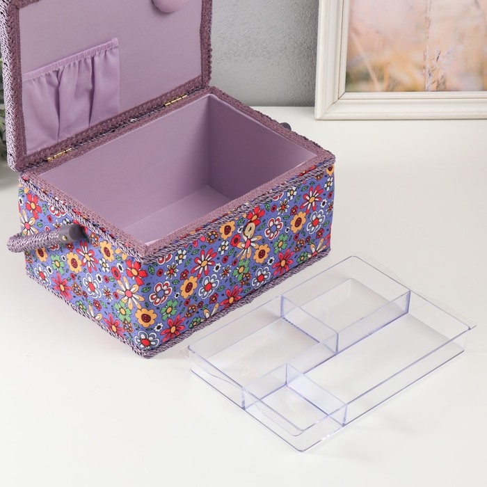 Шкатулка для рукоделия Шкатулка для рукоделия "Нарисованные цветы на синем" 19х26х14,5 см