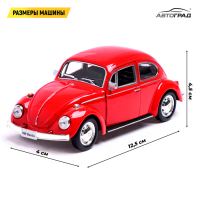 Машина металлическая VOLKSWAGEN BEETLE 1967, 1:32, открываются двери, инерция, цвет красный