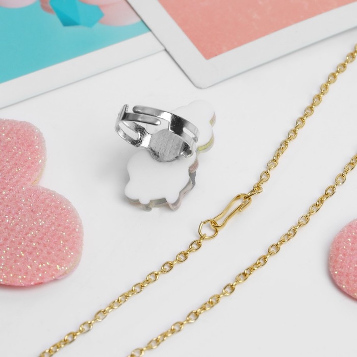 Набор детский &laquo;Выбражулька&raquo; 5 предметов: кулон, 4 кольца, единорожки, форма МИКС, цветной