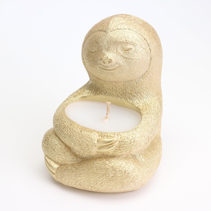 Свеча "Ленивец" в подсвечнике из гипса,9х10,5х11см, золото