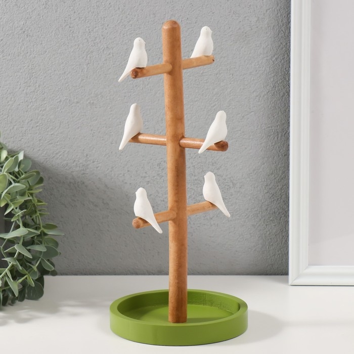 Сувенир дерево подставка для украшений Сувенир дерево подставка для украшений "Птички на дереве" зелёный 13х13х29,5 см