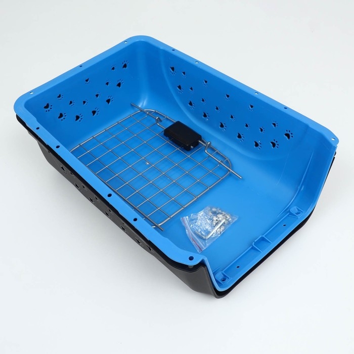 Переноска для животных пластиковая с металлической дверью 47 х 30 х 35 см, вес до 12 кг, голубая   9