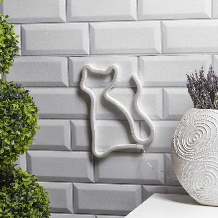 Неоновая вывеска &laquo;Кошка&raquo; 16 &times; 23 см, батарейки ААх3 (не в комплекте), USB, свечение розовое