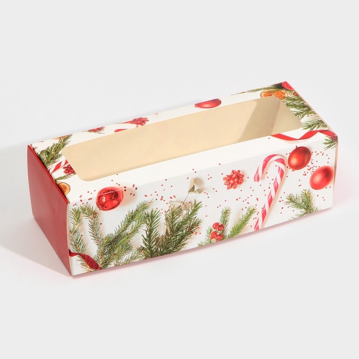 Коробка для кондитерских изделий с окном &laquo;Новогодняя классика&raquo;, 26 х 10 х 8 см