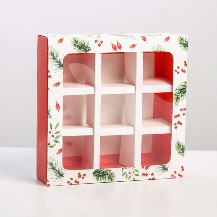 Коробка под 9 конфет с ячейками &laquo;Загадай желание&raquo; 14,5 х 14,5 х 3,5 см, Новый год