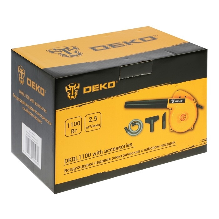 Воздуходувка садовая DEKO DKBL1100, электрическая, с набором насадок, 1.1 кВт, 150 м3/час