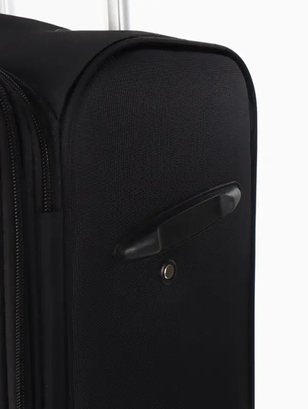 Чемодан 20",Текст,36*25*58,отд на молнии,1 нар/карм, увелич,код замок,4 колеса, черный