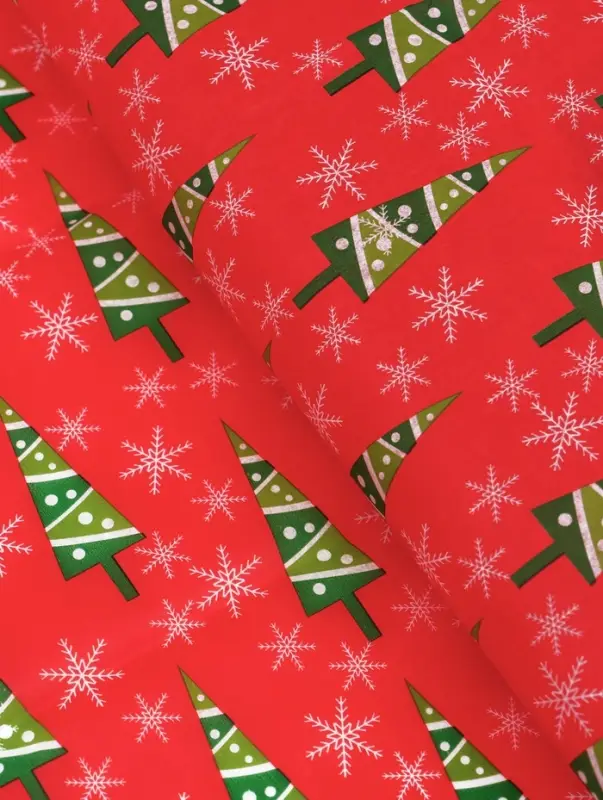 Бумага упаковочная тишью "Зимний лес", красная, 50 х 66 см