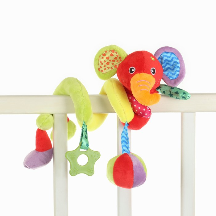 Растяжка - спираль с игрушками дуга на коляску / кроватку для малышей 0+ «Слоник яркий», Крошка Я Растяжка - спираль с игрушками дуга на коляску / кроватку для малышей 0+ «Слоник яркий», Крошка Я