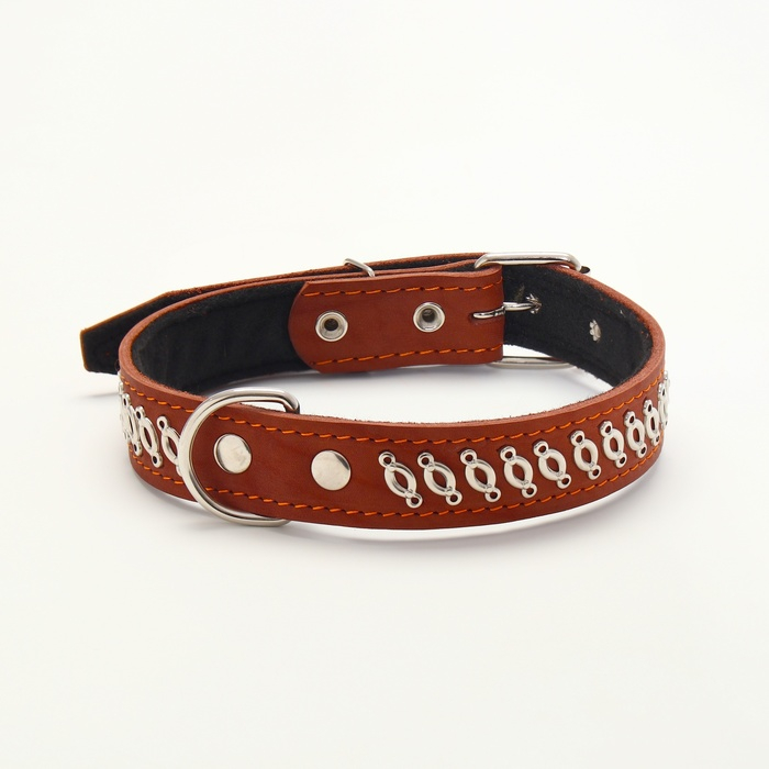 Ошейник кожаный на фетре украшеный, 65 х 3,5 см, ОШ 50-60 см, коричневый Ошейник кожаный на фетре украшеный, 65 х 3,5 см, ОШ 50-60 см, коричневый