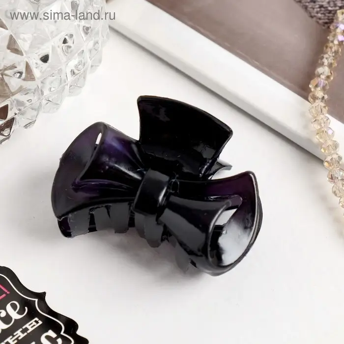 Крабик для волос &laquo;Глянец&raquo;, закрученный бантик, 4 см, чёрный