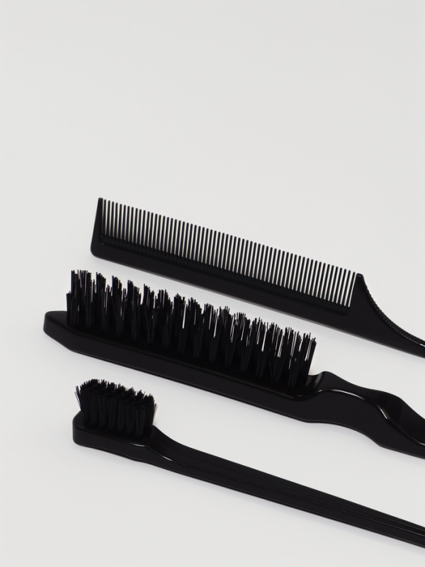 Набор расчесок 3 предмета (щетка, с хвостиком, мини-щетка) пластик черный пакет QF