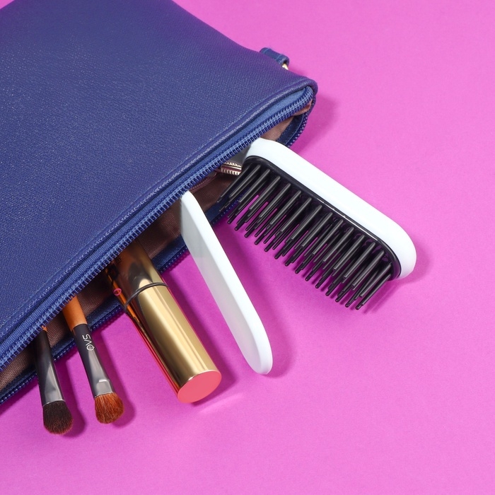 Расчёска массажная, складная, с зеркалом, 3 &times; 10 см, цвет белый