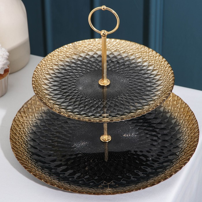 Блюдо 2-х ярусное &laquo;Барокко&raquo;, d=21/28 см, цвет чёрный с золотом