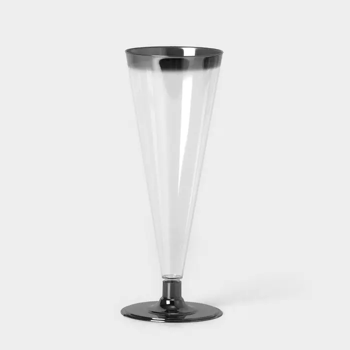 Бокал пластиковый одноразовый для шампанского &laquo;Флютэ&raquo;, 150 мл, с металлизированными каемками, цвет прозрачный, 6 шт/уп