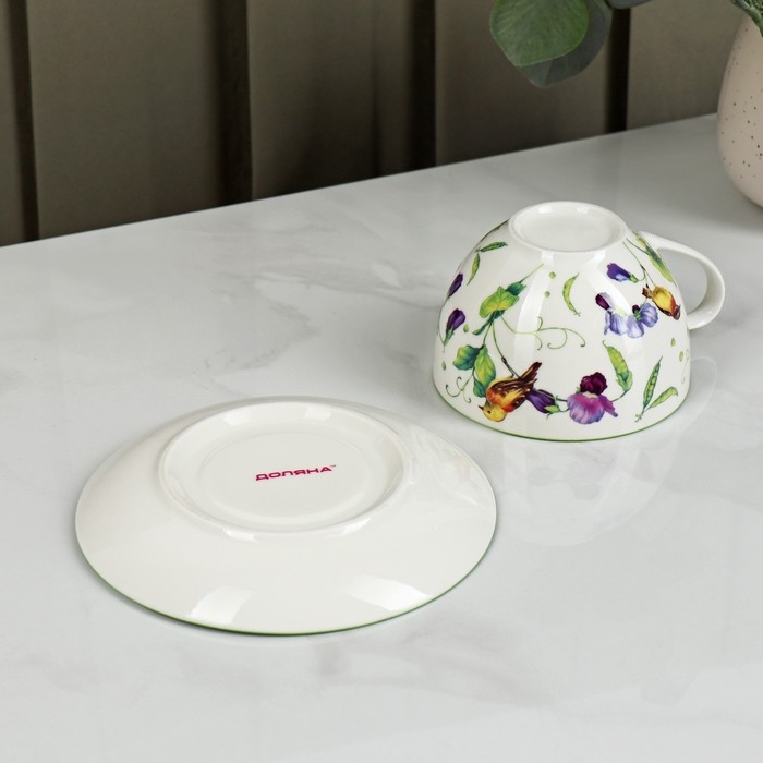 Сервиз фарфоровый чайный Доляна &laquo;Зелёный сад&raquo;, 12 предметов: 6 чашек 220 мл, 6 блюдец d=13 см