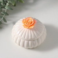 Шкатулка керамика "Цветок розы" персик перламутр 7,5х7,5х6,5 см
